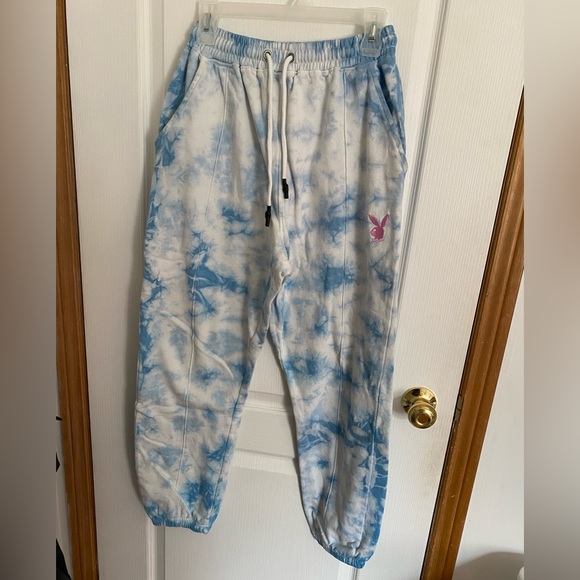 Misguided blue tie dye playboy sweatpants - Picture 2 of 4